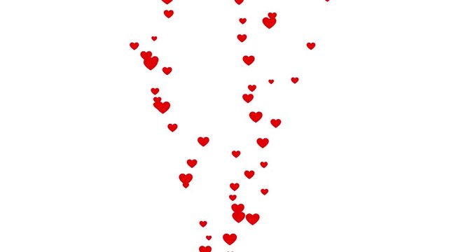 valentine hearts flying overlay loop.  romantic red hearts flying up animation, valentine's day hearts rising motion graphics 4k alpha channel.