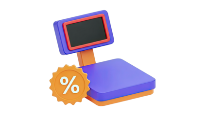 3D Render of a Cash Register with a Percentage Symbol