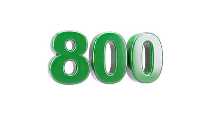 3D Green 3D Number 800 on transparent background