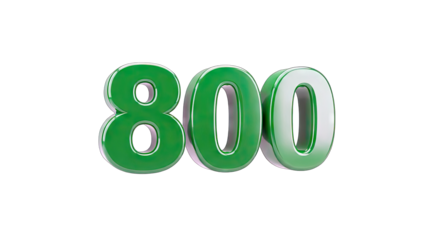 3D Green 3D Number 800 on transparent background