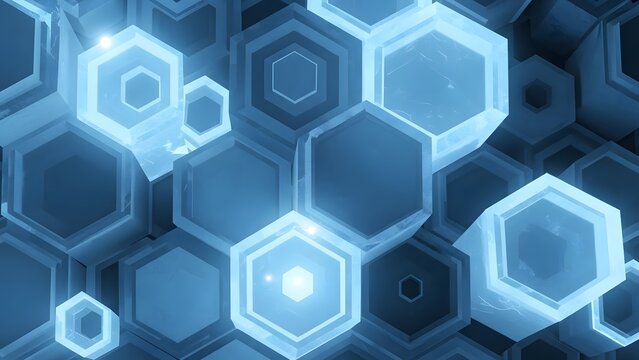 Abstract blue hexagonal pattern with glowing edges creating a futuristic digital backdrop - Powered by Adobe