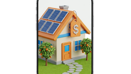3D House with Solar Panels and Price Tag