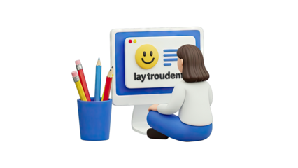 3D Illustration of Person Using Computer with Pencils