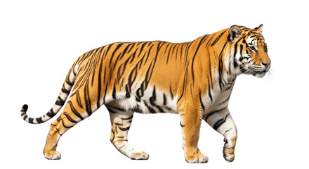 Naklejka premium Walking Bengal Tiger Isolated on White Background