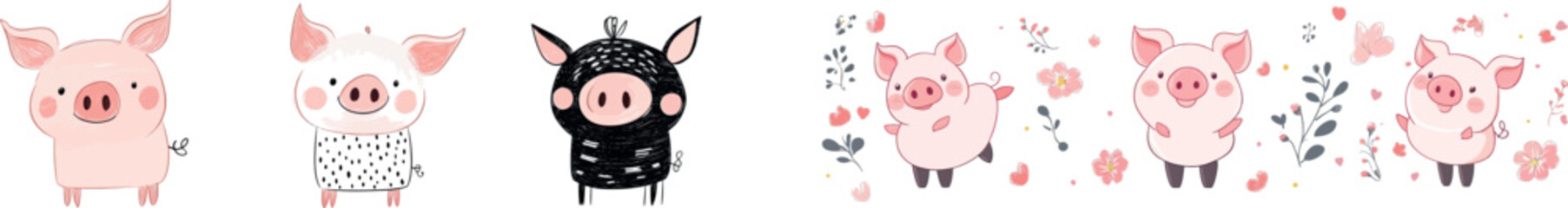 The modern illustration features a domestic pig that has been drawn using a single, uninterrupted line