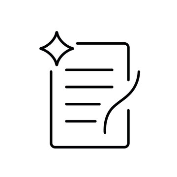 A vector icon showing a document with a curl, representing rewriting or adjusting tone in text, created in line style with editable stroke