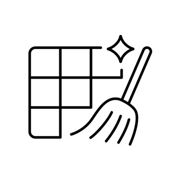 A vector icon representing the process of cleaning up tabular data, with a grid and a broom, created in line style with editable stroke