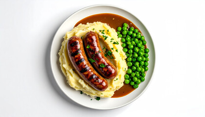Bangers and Mash Sausages on White Background