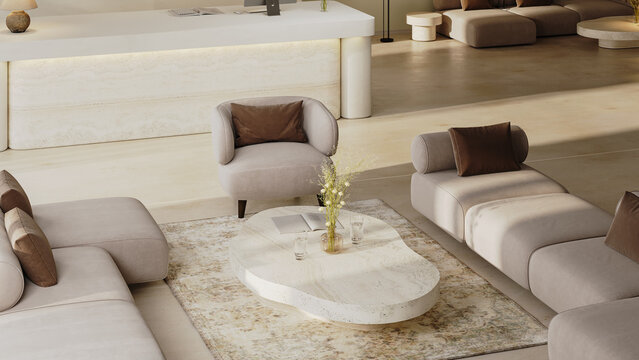 Hotel lounge interior, 3d render