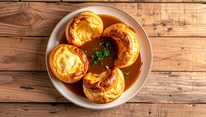 Traditional Yorkshire Pudding on Wooden Table