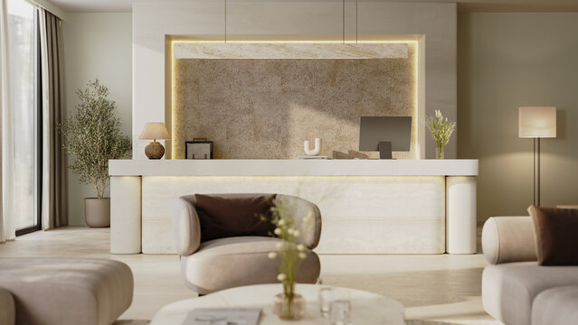 Luxury hotel reception desk, 3d render