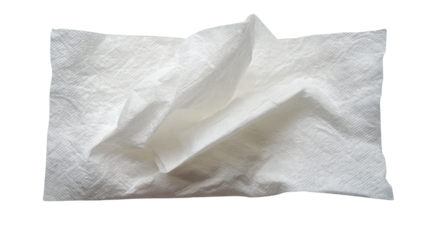 White crumpled paper tissue for hygiene, cleaning, and disposable use, with a transparent background
