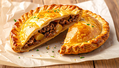 Traditional Cornish Pasty on Dark Background 