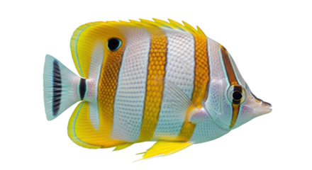Copperband Butterflyfish with White and Yellow Stripes Isolated on White