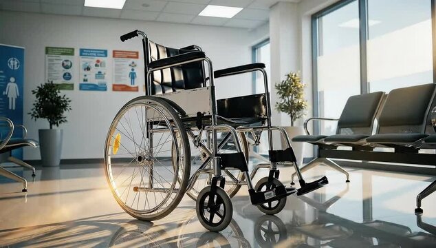 Wheelchair in Modern Hospital Waiting Room Disability Care
