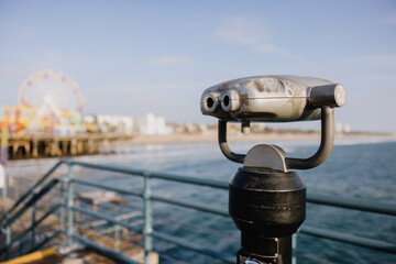 Coastal View From the Pier With Binoculars at Seaside Town