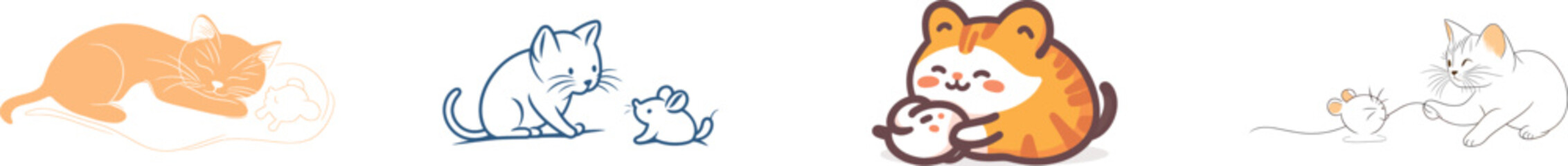 A stylized cat, playfully illustrated in modern thin-line style, is presented in a continuous one-line drawing, isolated against a white background