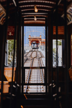 Funicular railway view through car interior