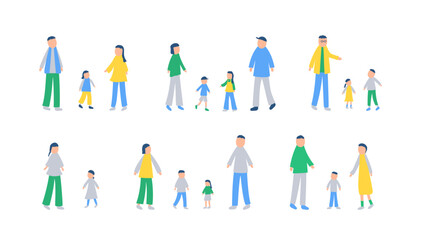 春を過ごす家族のイラストセット