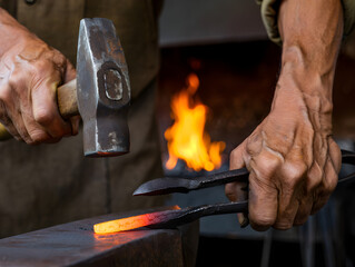 Blacksmith Hands at Anvil Blacksmith's hands forging hot metal