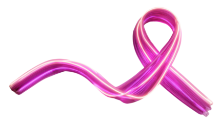 Glowing pink ribbon loop abstract light trail on black background representing breast cancer awareness hope strength and modern healthcare support