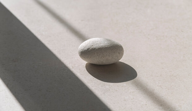 There is a round white stone on the floor with a stone texture