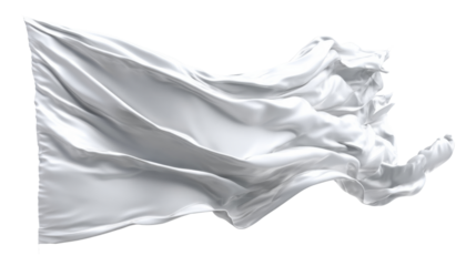 White flag waving in wind, symbolizing peace, surrender, truce, and freedom on transparent background