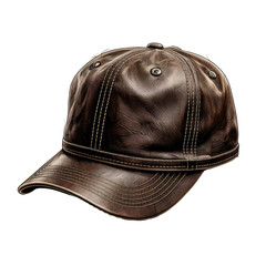 A detailed image of a brown leather baseball cap