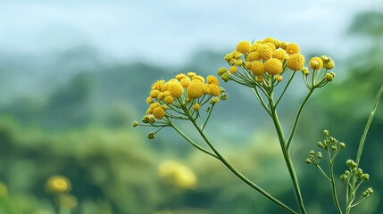 Close-up of bright yellow wildflowers, with blurred greenery in the background