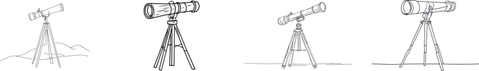 Single line illustration of telescope, editable and continuous, conveying world space day theme