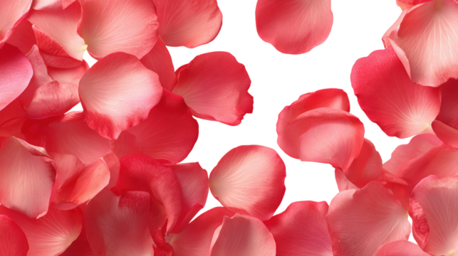 Delicate pink rose petals floating on transparent background for romantic designs - Powered by Adobe