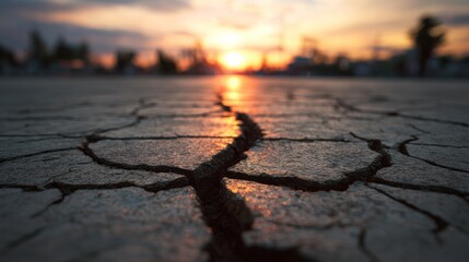 Cracked earth sunset