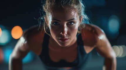 Woman intense night workout