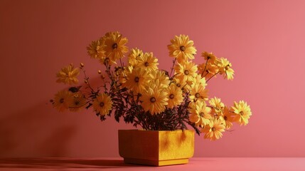 Yellow flowers vase pink