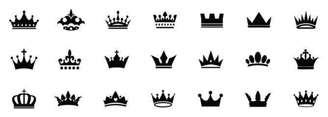 Crown icons, vector set. Crown vector, silhouette, icon. Crown symbol set. King, Princess crowns. Collection of crown silhouette. Vector illustration.  © Haider