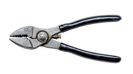 Obraz premium Pliers tool for repair and construction, metallic hand tool with black handles, isolated on transparent background