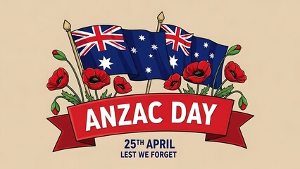 Anzac day commemoration with australian flags and poppies