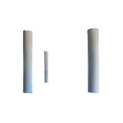 Three white cylinders against a stark black background