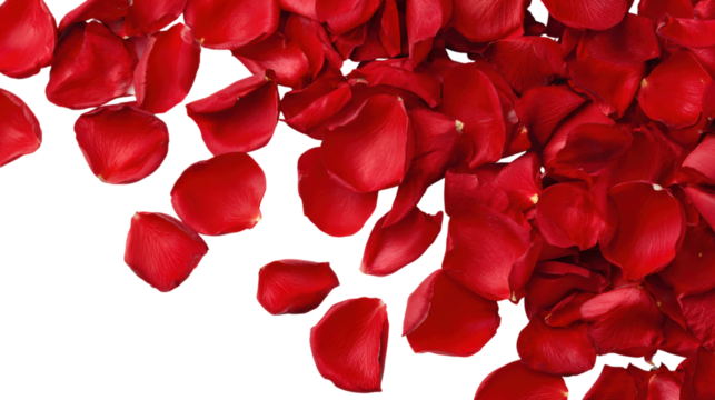Fresh beautiful red rose petals scattered on transparent background backdrop design - Powered by Adobe