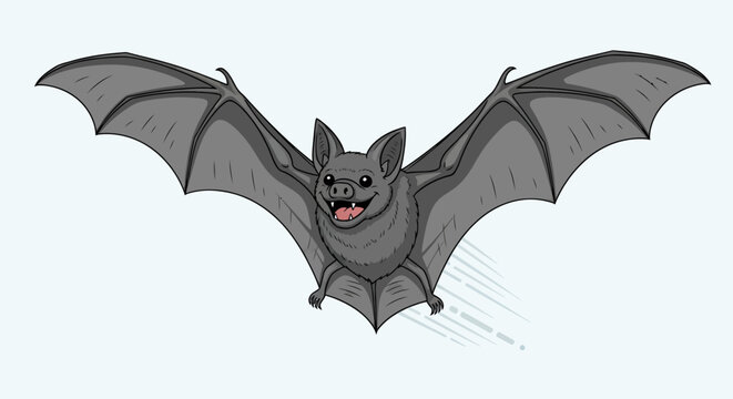Happy flying bat cartoon illustration.