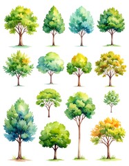 Fototapeta premium Watercolor illustration of various trees
