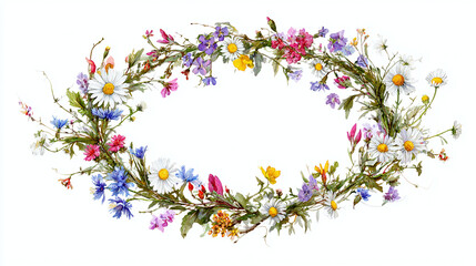 A floral wreath with an empty space in the center, symbolizing peace and a nature element. The wreath is beautifully arranged with a variety of colorful blossoms