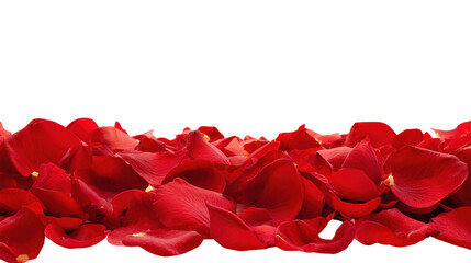 Line of vibrant red rose petals laying on transparent checkered studio backdrop