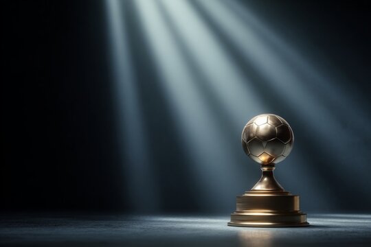 Football Trophy Under Spotlight on Dark Stage