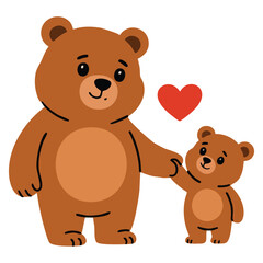 Obraz premium Vector illustration of brown bear dad with baby parenthood themed colorful cartoon fauna wildlife and family oriented creative artwork