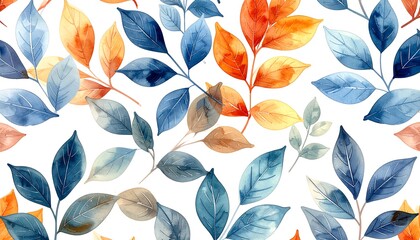 Watercolor autumn leaves seamless pattern