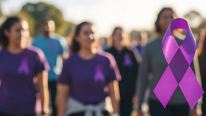 Participants in a purple ribbon awareness walk