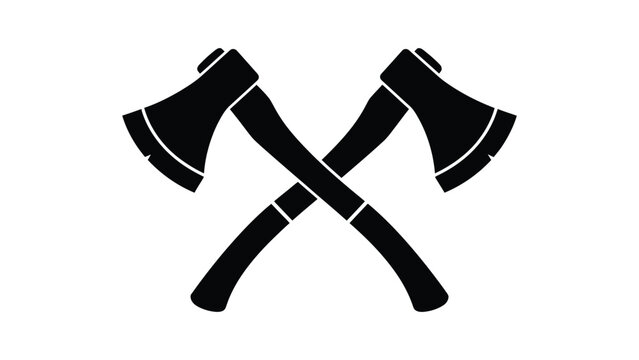 Minimalist black and white crossed hand axes graphic symbol