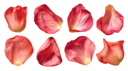 Set of assorted red flower petals for spring design and romantic backdrop use