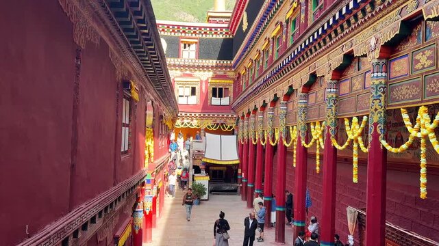 Dege Tibetan Monastery Courtyard, Sichuan - Buddhist Architecture and Tourism